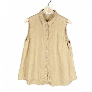 Grae Cove L Collared Sleeveless Button Top Minimalist Coastal Linen Blend Earthy